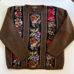 Vintage 90s Eddie Bauer Wool Crewneck Sweater with Floral Motif Sz S